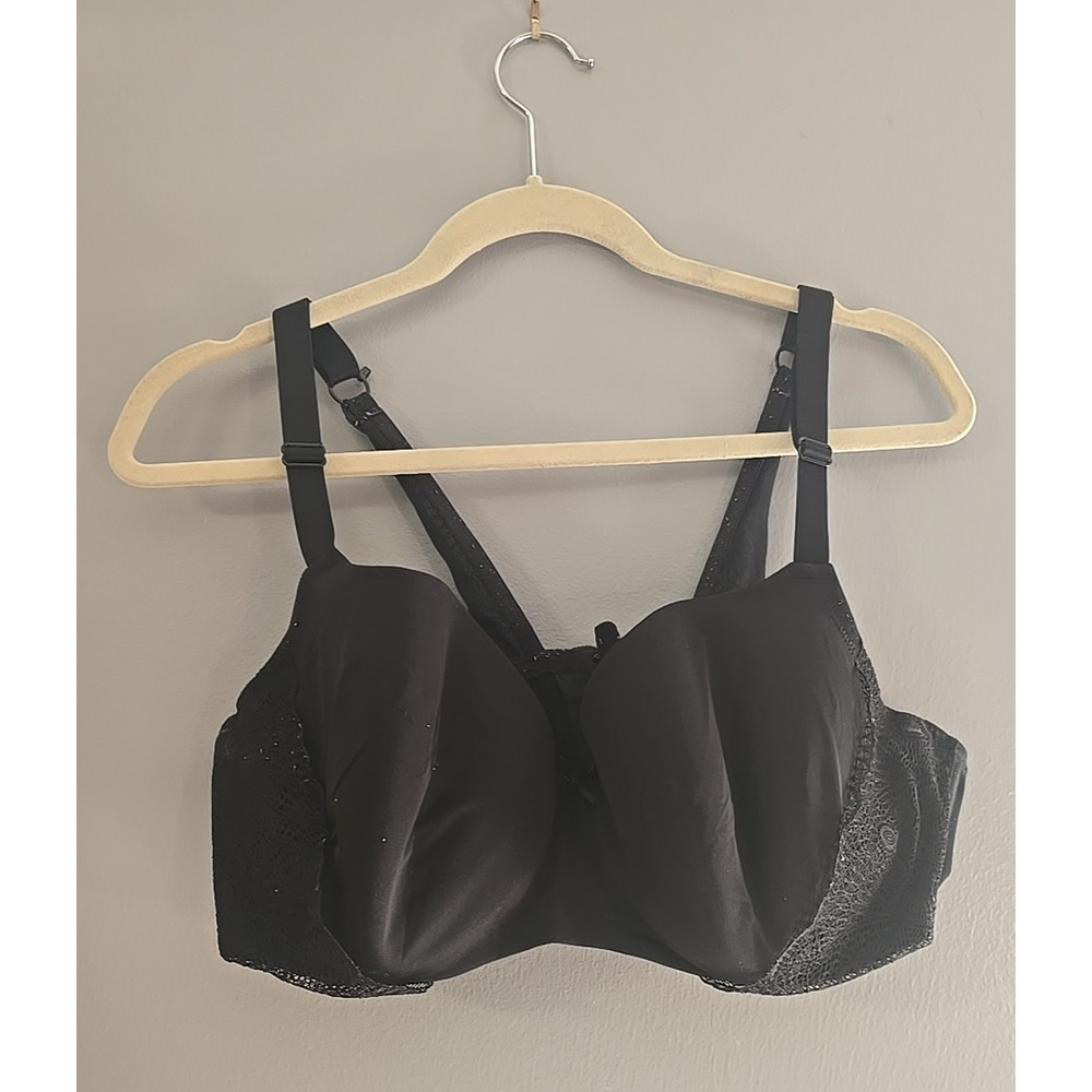 Cacique Black Full Coverage Adjustable Straps Underwire‎ T-Shirt Bra Size 40DDD